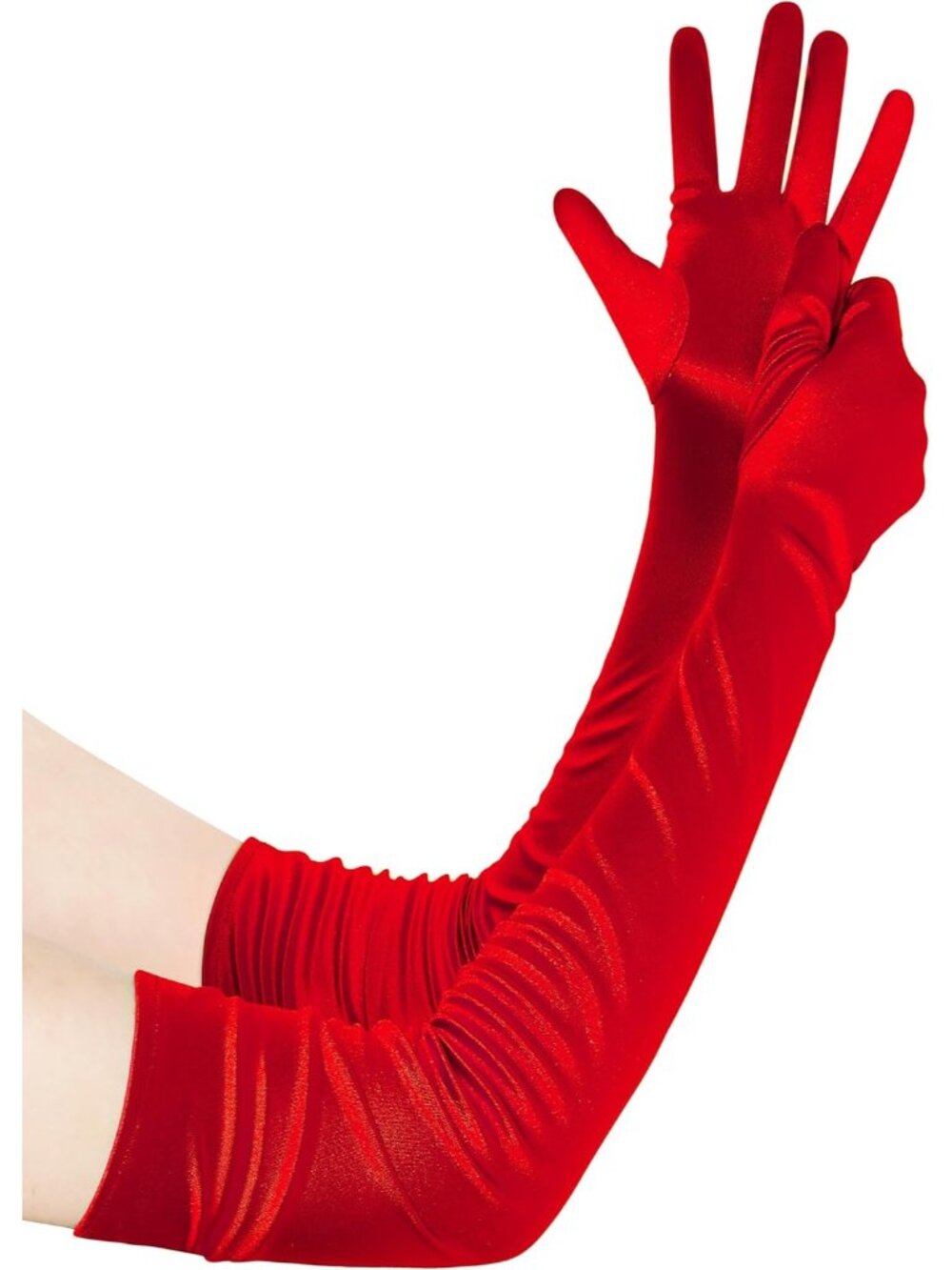 Women Red Stretchy Satin Upper Arm Length 1920s Flapper Long Opera Gloves